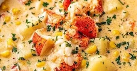 Creamy Lobster Corn Chowder with lobster, corn, potatoes, and fresh parsley