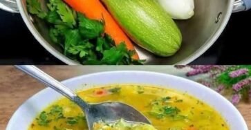 Diabetic-friendly vegetable soup with zucchini, carrots, celery, leeks, and fresh parsley