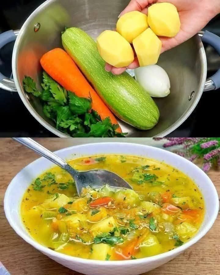 Diabetic-friendly vegetable soup with zucchini, carrots, celery, leeks, and fresh parsley