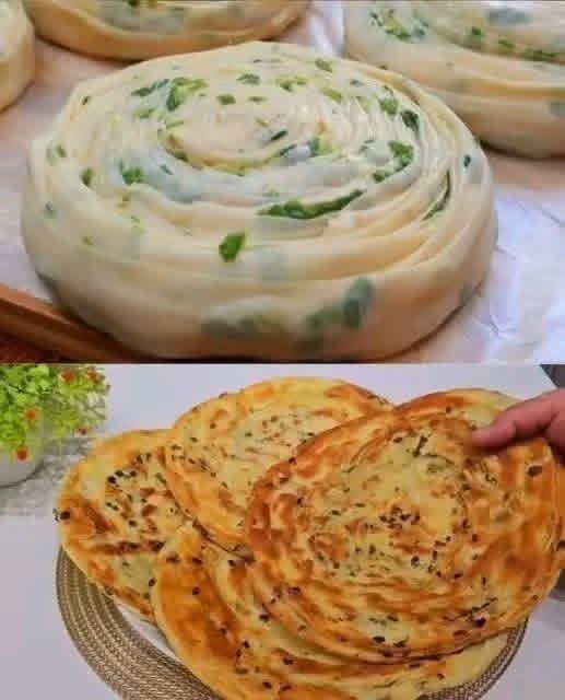 Golden flaky no-yeast garlic herb flatbread cooked in a skillet
