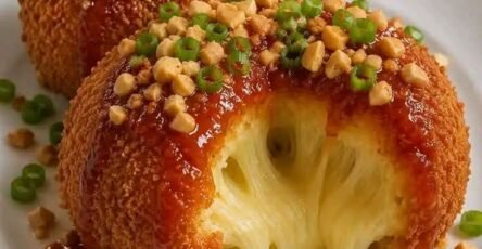 Pepper Jelly Cheeseball with creamy cheese, crunchy nuts, green onions, and sweet spicy pepper jelly