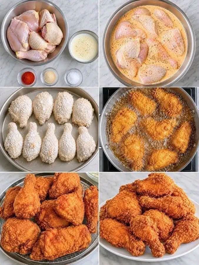 Homemade KFC-style crispy fried chicken with golden crunchy coating
