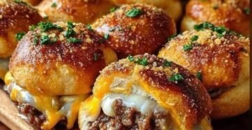 Garlic Parmesan cheeseburger bombs filled with seasoned ground beef and melted cheese