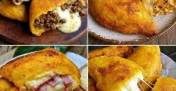 Ripe plantain empanadas filled with savory beef, chicken, and melted cheese