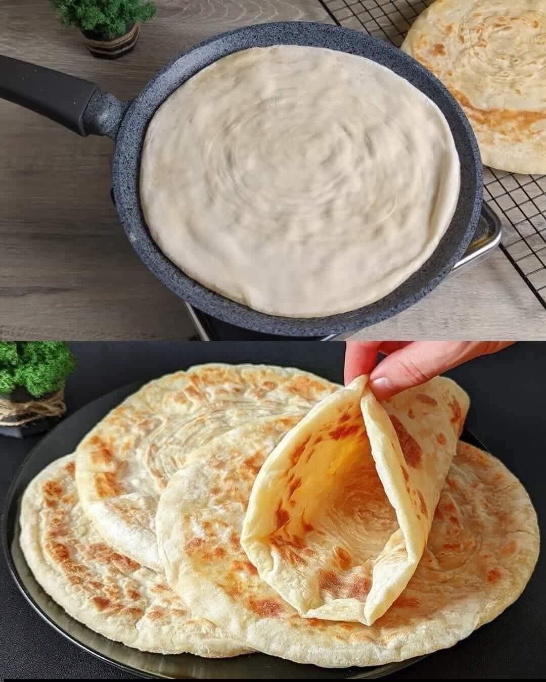Easy skillet flatbread recipe with soft flaky layers and golden crust