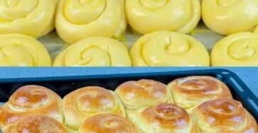 Soft golden Japanese milk bread rolls with a creamy cottage cheese filling
