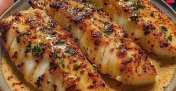 Creamy garlic butter baked white fish fillets with herbs and paprika